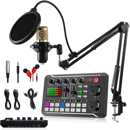 Podcast Microfoonbundel - Opname Set - Studio Opname - Rijke Mixfuncties - 41x23x7.3cm - Goud