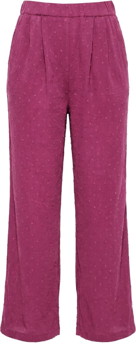 Studio Untold - Dames - Broek wijde pijpen hoge taille stippenstructuur - Aubergine - Maat 46+