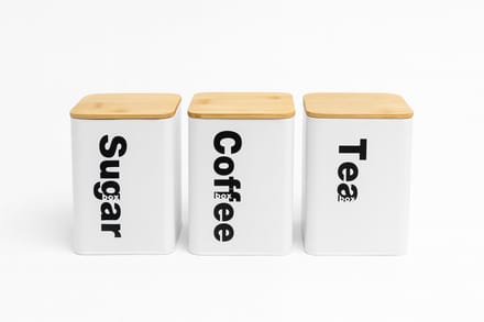 Kadirelli Voorraadbussen met Bamboe deksel - Koffie, Thee en Suiker - Wit