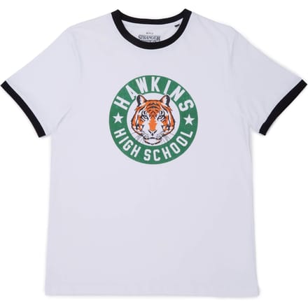 Stranger Things Badge Ringer T-Shirt - Wit/Zwart - XXL