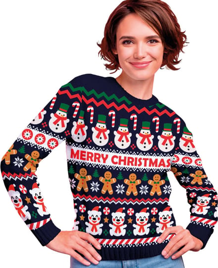 Fiestas Guirca - Dames kersttrui snowman - maat S - blauw