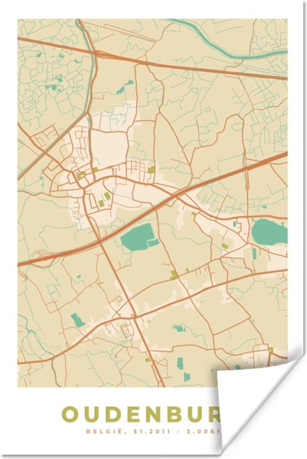 Poster Stadskaart - Oudenburg - Kaart - Plattegrond - België - 20x30 cm