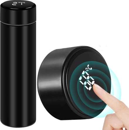 Thermosfles met LED Temperatuur Display – Slimme Thermoskan - Zwart - Touch Display - RVS