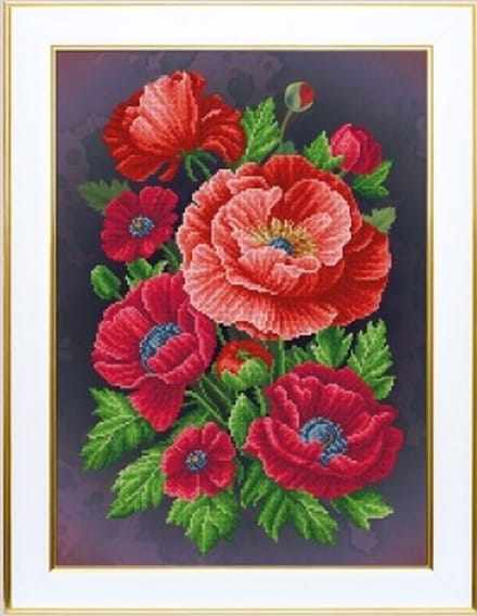 Borduurpakket met kralen/parels - VDV - Poppies - Klaprozen - 1390