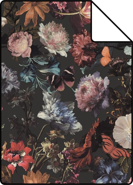 Proefstaal ESTAhome behang bloemen donkergrijs - 26.5 x 21 cm - 139172-S