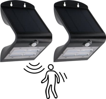 LED Solar buitenlamp met bewegingssensor & licht sensor - 400 lm - 2 x wandlamp zwart