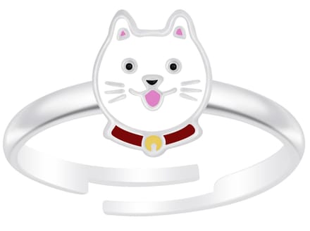 Joy|S - Zilveren kat poes ring - verstelbaar - voor kinderen