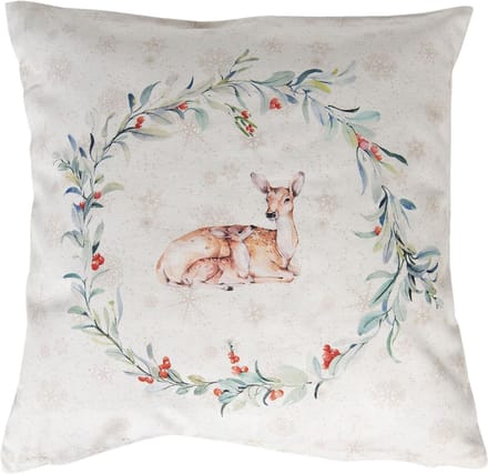 Clayre & Eef Kussenhoes 40x40 cm Wit Groen Katoen Hert