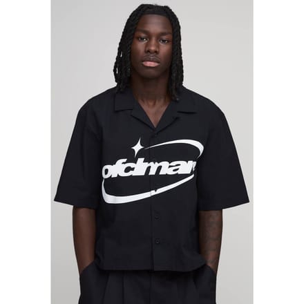 Oversized Boxy Shirt Met Ofclman Print En Korte Mouwen | Black | Size Medium