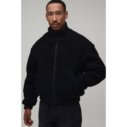 Boxy Fit Chunky Teddy Gebreid Rib Col Teddy Jack | Black | Size Medium