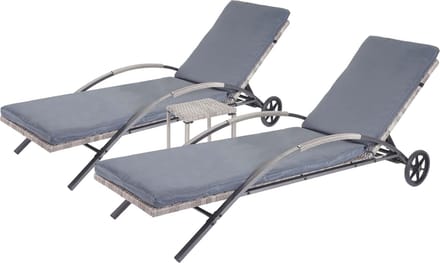 Set van 2 ligstoelen MCW-E27, tuinligstoel, poly rotan ~ grijs Kussens donkergrijs
