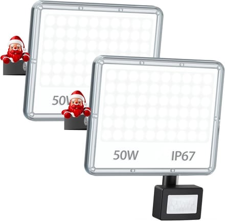 Set van 2 Krachtige LED Spots voor Buiten met Bewegingsmelder - 50W, 5000 Lumen, Koel Wit Licht