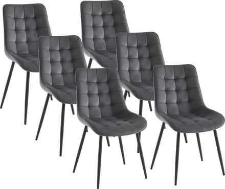Vente-unique Set van 6 gestoffeerde stoelen - Fluweel en zwart metaal - Grijs - OLLUA