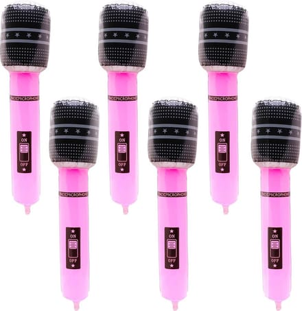 Set van 6 Neon Roze Opblaasbare Microfoons voor Feest en Verkleedpartijen
