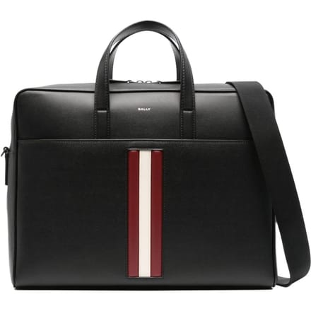 Bally Mythos Logo Ritssluiting Leer Schouder Crossbody Aktetas Heren tassen Zwart Rood Wit 6308443 Basic Set (Bag+Dust Bag)