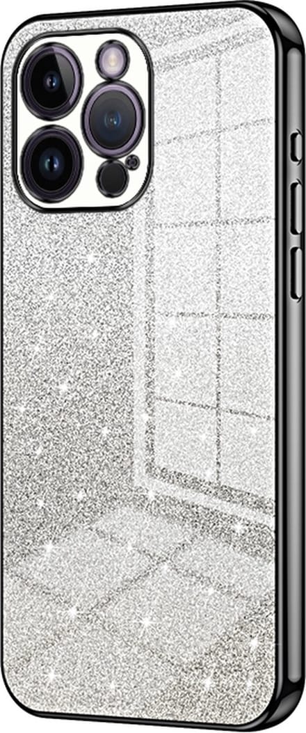 iPhone 14 Hoesje - Siliconen Glitter Case Back Cover - Magsafe Compatible - Zwart - Provium