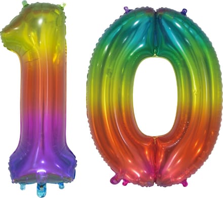 Folieballon 10 jaar Regenboog 76cm