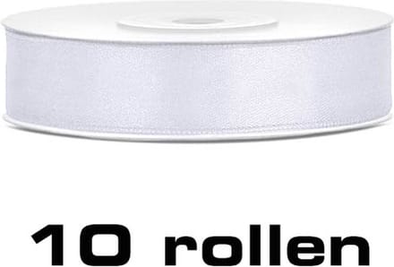 Partydeco - Satijn Lint Wit (6mm/rol 25m,10 Rollen)