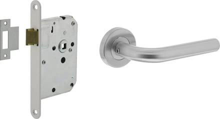 Intersteel Deurbeslag set loopslot wit + deurkruk Recht rvs