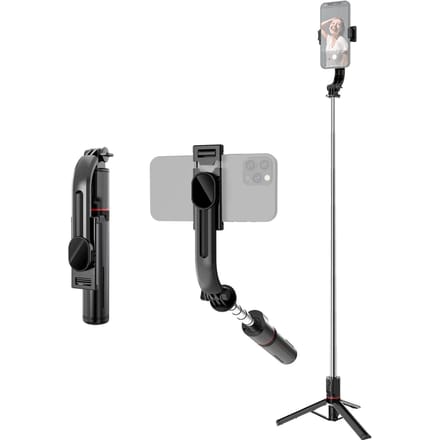 45,6-inch multifunctioneel selfiestick-desktopstatief met telescopische staaf 6 secties met telefoon zwart
