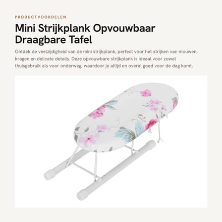 Dailygoods- Strijkplank Mini - Opvouwbaar - Antislip - Wasbare Hoes - Draagbaar - Stabiele Ondersteuning - Strijktafel