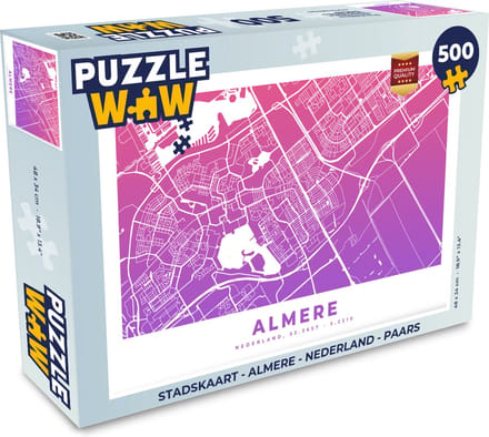 Puzzel Stadskaart - Almere - Nederland - Paars - Legpuzzel - Puzzel 500 stukjes - Plattegrond