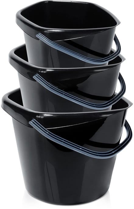 Emmer Plastic Zwart 5 l, 10 l, 14 l 3 stuks - met Handgreep - Huishoudemmer