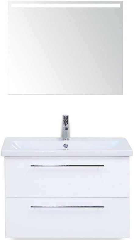 Como Badmeubelset 80 cm - Wit Hoogglans - Keramische Wastafel Wit met Sence Spiegel