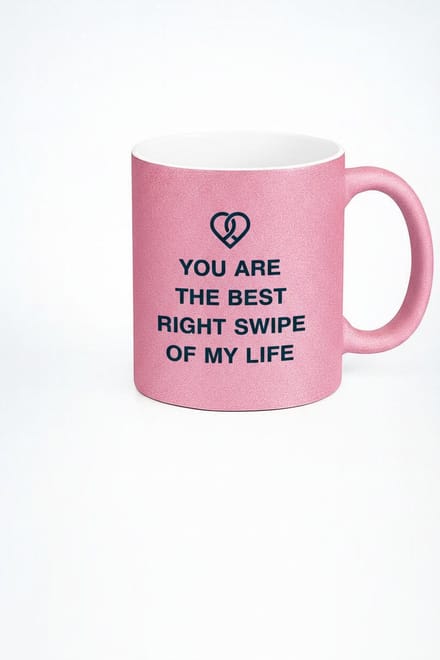 Roze Glitter Mok "Best Right Swipe" – Romantisch Liefdescadeau & Valentijn