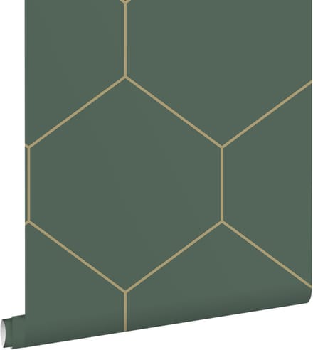 ESTAhome behang hexagon donkergroen en goud - 50 x 900 cm - 139558