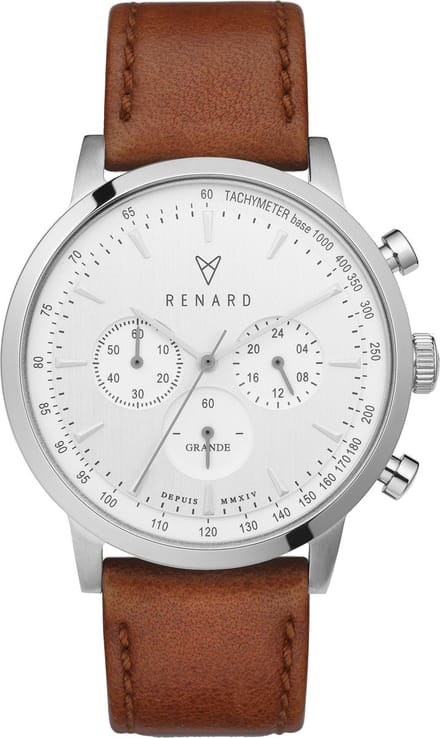 RENARD Grande Chrono White Silver Veau Brown RC402SS10VTA - Horloge - Leer - Bruin - 40 mm