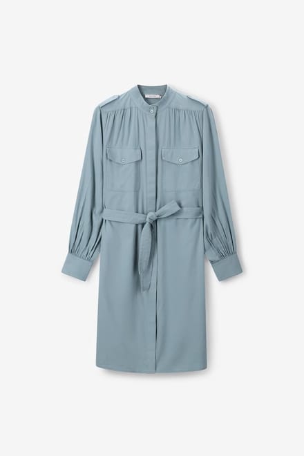 Sissy-Boy - Blauwe midi jurk met ceintuur