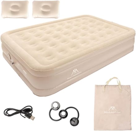 Opblaasbaar Kampeerbed - Reis Matras - Buiten Slapen - Ingebouwde Pomp - 40cm Hoog - Beige