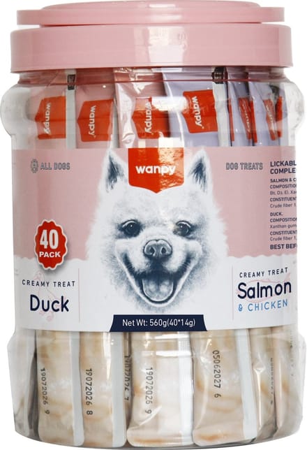 Wanpy - likbare hondensnack - Eend + Zalm & Kip - Voordeelpack 40 stuks - Hondensnacks - Creamy Treat