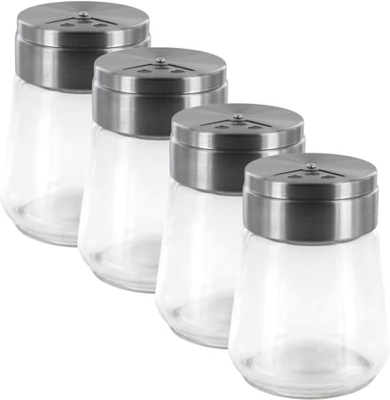 Home Deco Factory kruidenpotjes - 4x - glas - 80 ml - transparant - met strooier