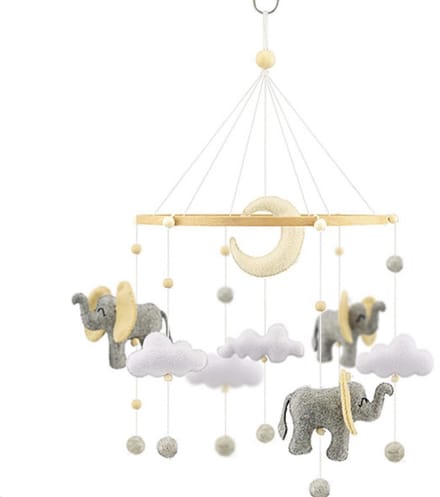 Wiegmobiel Olifanten & Wolken - Wit/Grijs - 50 cm - Ulysse Couleurs d'Enfance
