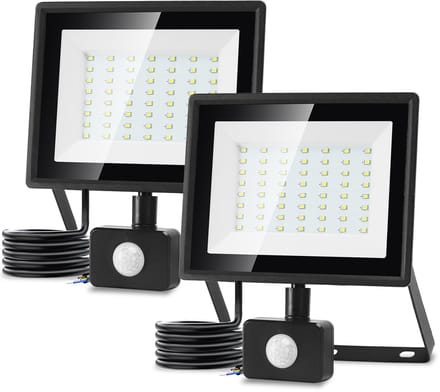 Aigostar - 2X LED Schijnwerper 50W met sensor - IP65 - 6500K - Daglicht wit - Floodlight - Bouwlamp - Zwart