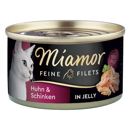 6x100g Kip/Ham/Rijst Fijne Filets Miamor Kattenvoer