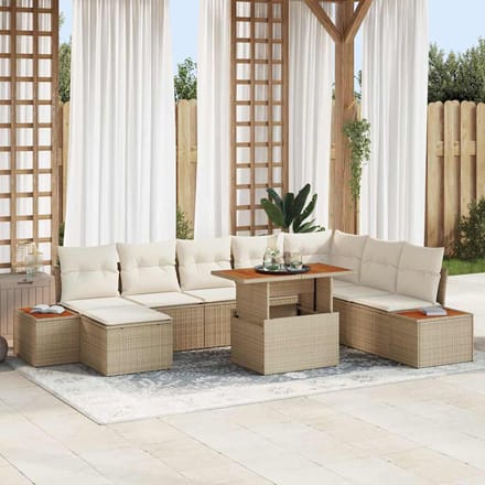 vidaXL Tuin Eettafel Set met kussen 9 pcs Beige en Crème