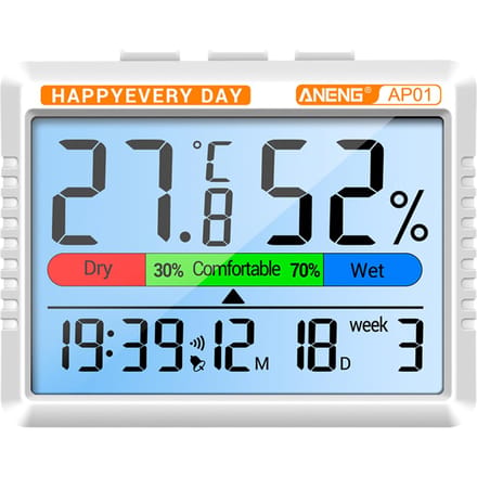 Thermomètre hygromètre multifonction rechargeable, fonction réveil type 3 built-in battery white