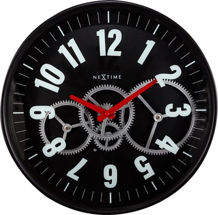 NeXtime Gear Clock – Wandklok – 36 cm – Metaal/Glas – Wit – Bewegende tandwielen