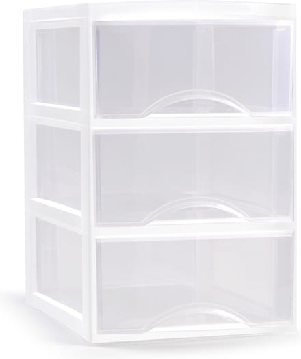 Plasticforte Ladeblokje/bureau organizer met 3x lades - transparant/wit - L18 x B25 x H25 cm