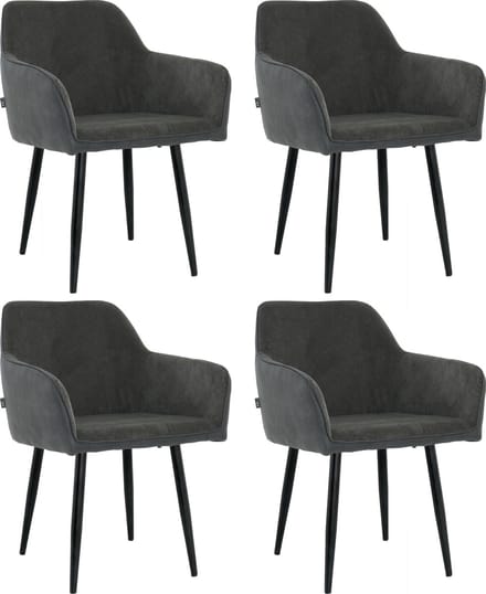Lina® Tony Eetkamerstoel - Zwart - Set van 4 - Ribstof