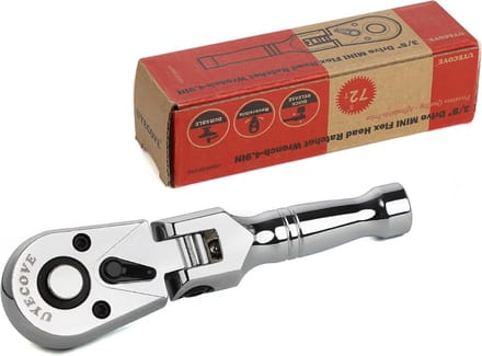 Korte Ratelsleutel 3/8 Inch Verstelbare Kop - Mini Dopsleutel 125mm met 72 Tanden