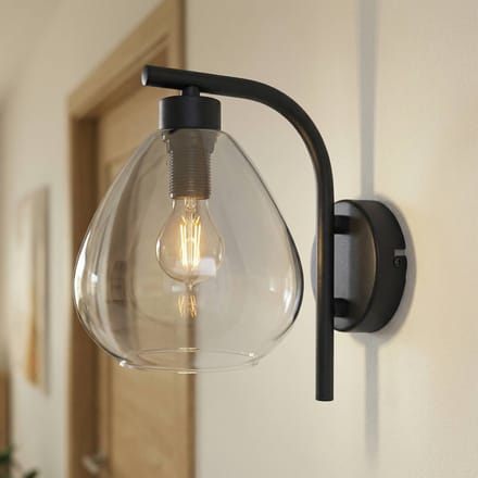 Lindby - wandlamp - 1licht - Glas, ijzer - H: 20 cm - E14 - rookgrijs, mat zwart