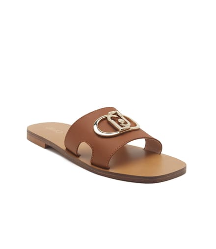 Liu Jo Platte Dames Sandalen Met Logo - Bruin - Maat 38
