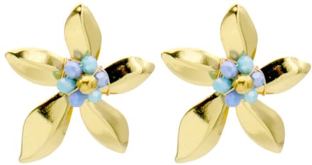 Oorbellen - RVS - bloem - blauw - 3,5 cm