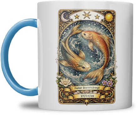 Sterrenbeeld mok - Vissen - Licht Blauw - Tarot mok - Gepersonaliseerd met naam en datum