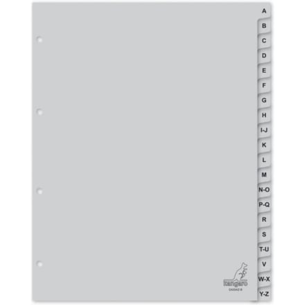 Kangaro tabbladen - A4 - PP 120 micron - grijs - 4-gaats - 20-delig letters A-Z - extra breed