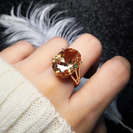 Bague en citrine ovale surdimensionnée à design tridimensionnel luxe exagéré style palais marque dames bijoux resizable brown